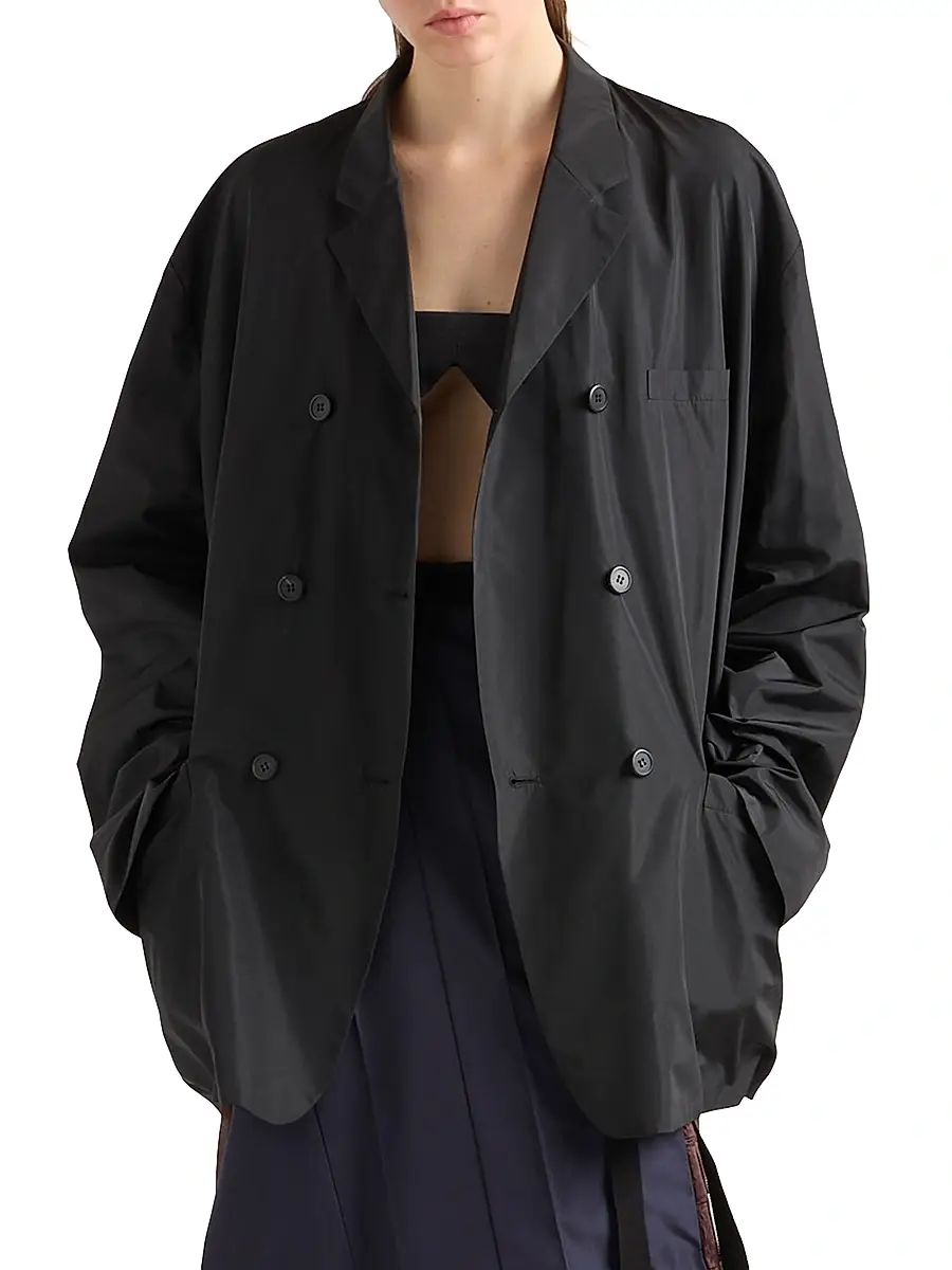 Prada Women's Double Breasted Technical Taffeta Jacket - Black | Thumbnail 2 Prada Women's Double Breasted Technical Taffeta Jacket - Black | Thumbnail 2
