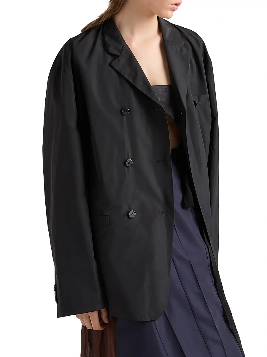 Prada Women's Double Breasted Technical Taffeta Jacket - Black | Thumbnail 3 Prada Women's Double Breasted Technical Taffeta Jacket - Black | Thumbnail 3