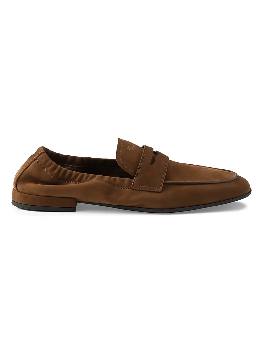 Prada Women's Shuffle Nubuck Leather Loafers - Brown | Image 1 Prada Women's Shuffle Nubuck Leather Loafers - Brown | Image 1
