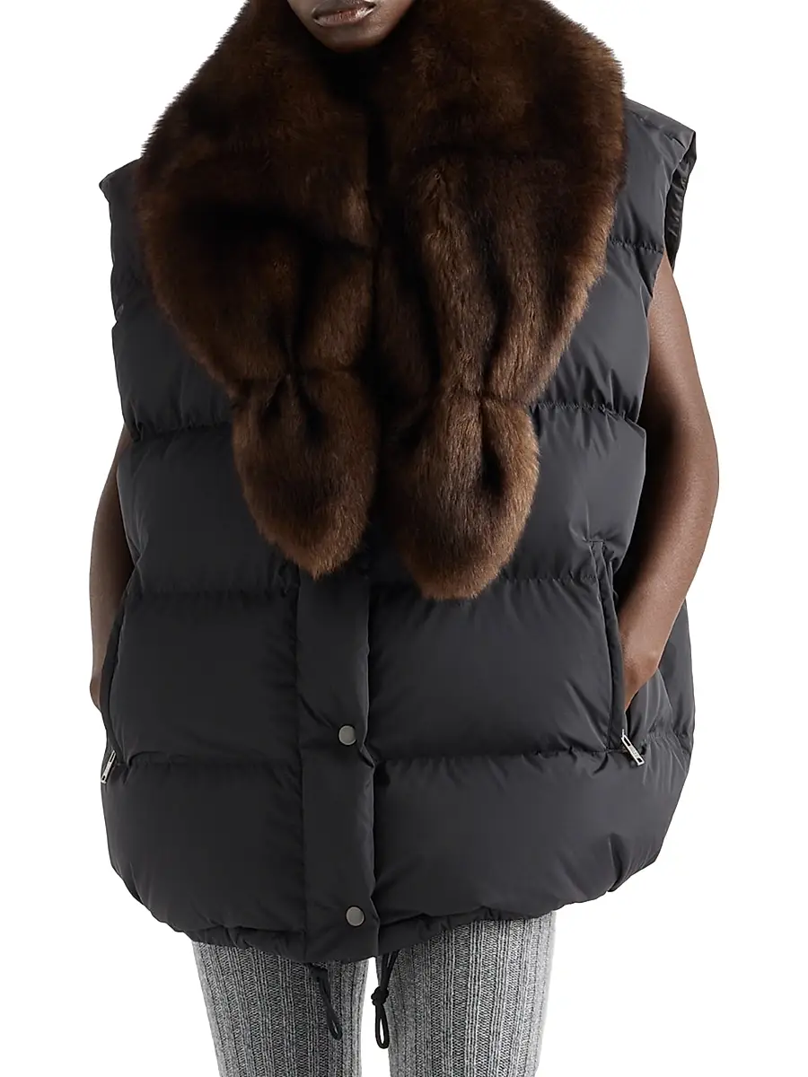 Prada Women's Re-Nylon and Shearling Down Vest - Black | Thumbnail 2 Prada Women's Re-Nylon and Shearling Down Vest - Black | Thumbnail 2