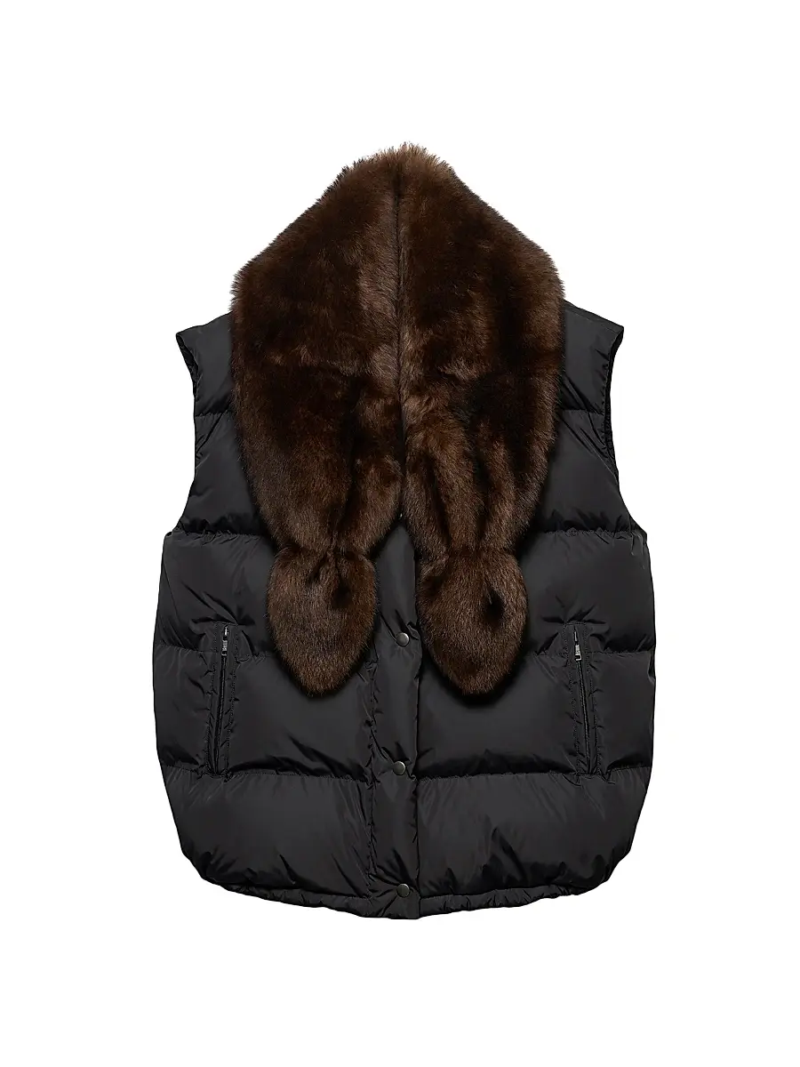 Prada Women's Re-Nylon and Shearling Down Vest - Black | Image 1 Prada Women's Re-Nylon and Shearling Down Vest - Black | Image 1