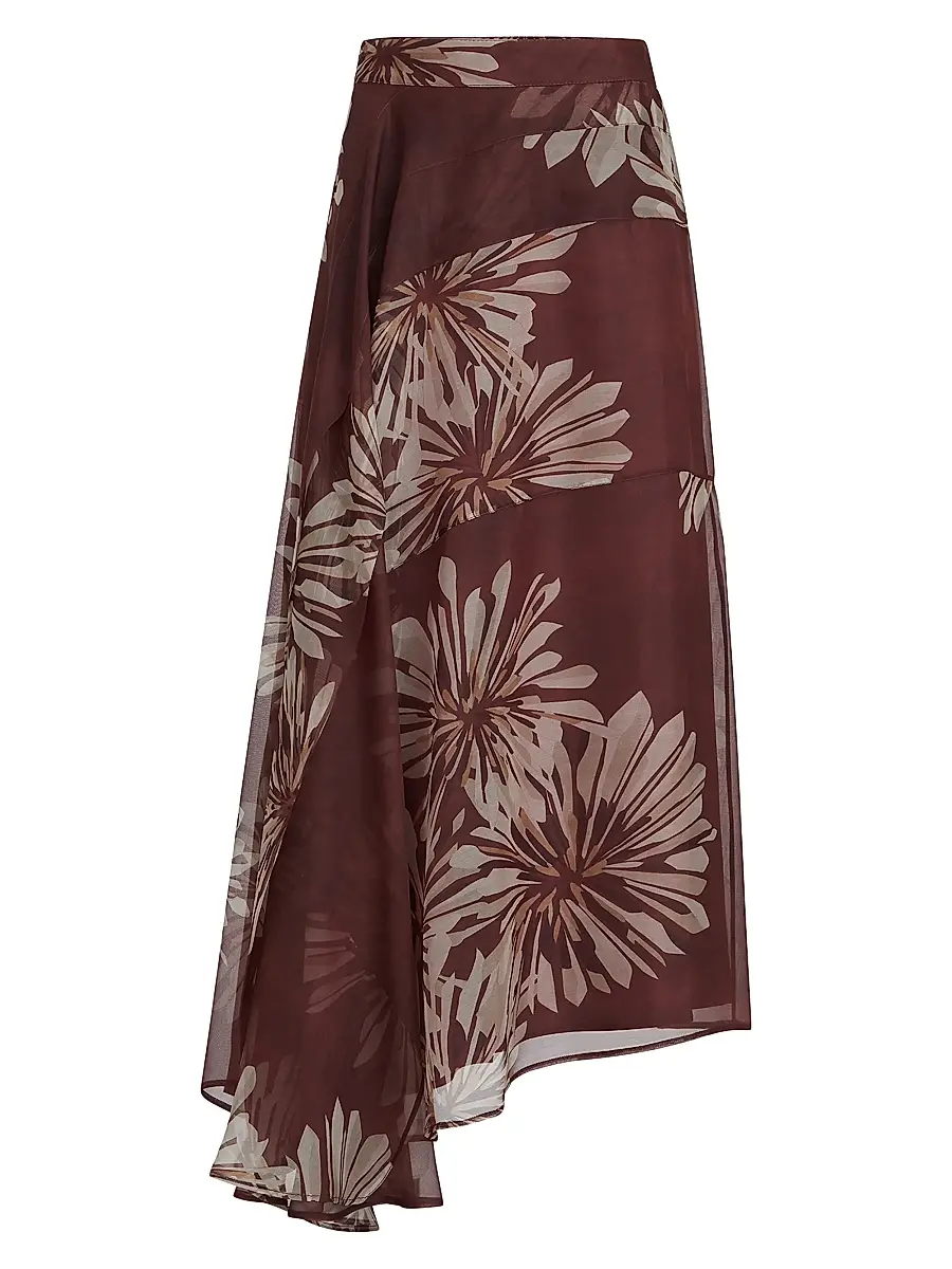Brunello Cucinelli Women's Bloom Print Silk Organza Fluid Skirt - Bordeaux | Image 1 Brunello Cucinelli Women's Bloom Print Silk Organza Fluid Skirt - Bordeaux | Image 1