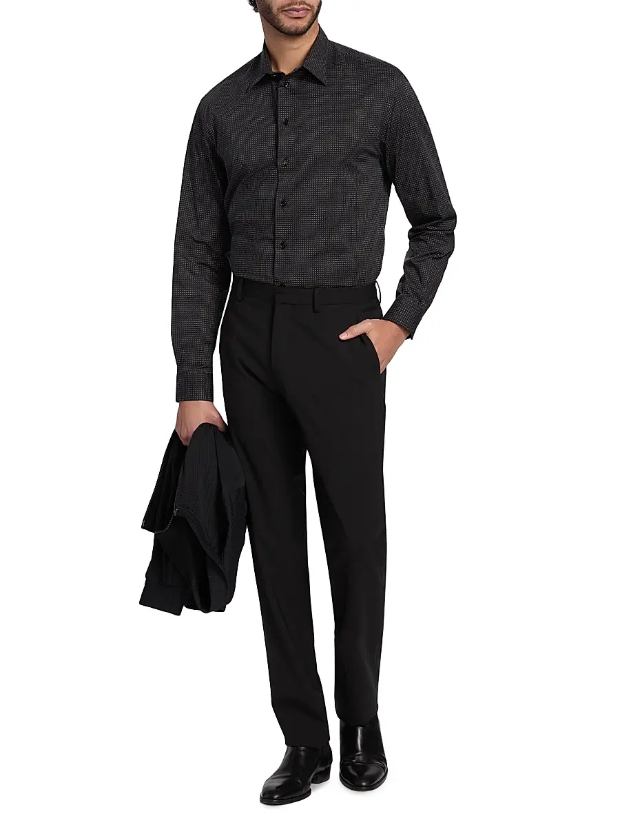 Emporio Armani Men's Micro-Dash Stretch-Cotton Jersey Shirt | Thumbnail 2