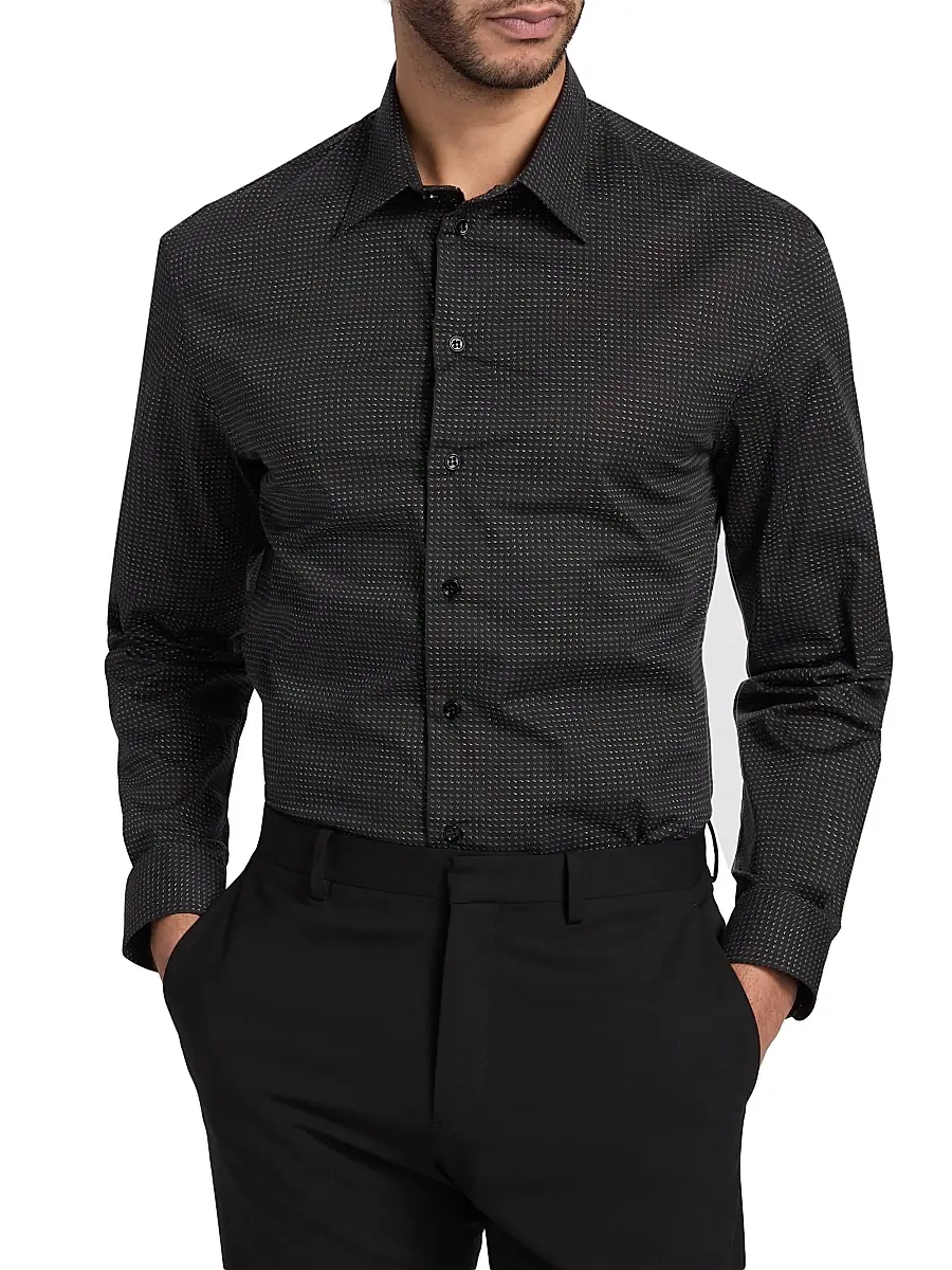Emporio Armani Men's Micro-Dash Stretch-Cotton Jersey Shirt | Thumbnail 3