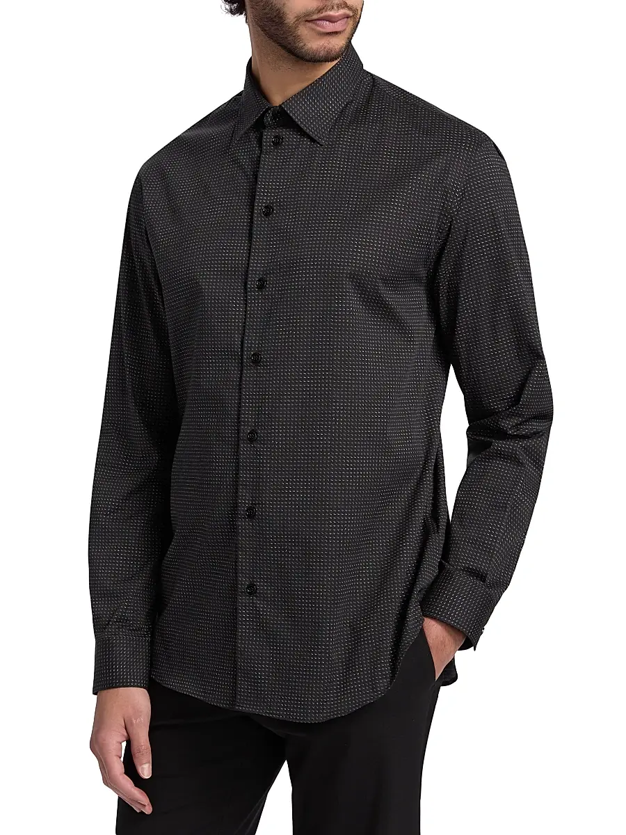 Emporio Armani Men's Micro-Dash Stretch-Cotton Jersey Shirt | Thumbnail 4