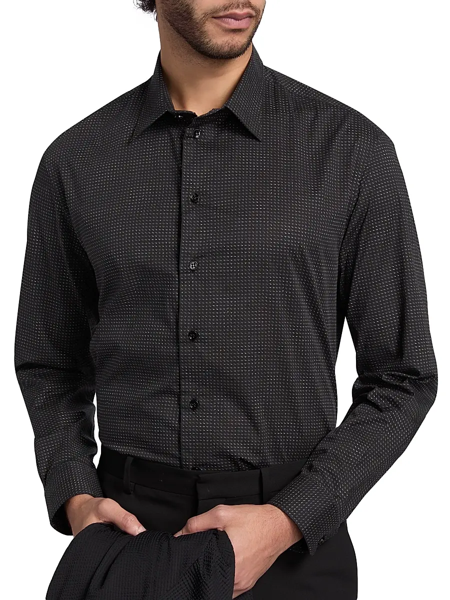 Emporio Armani Men's Micro-Dash Stretch-Cotton Jersey Shirt | Thumbnail 6