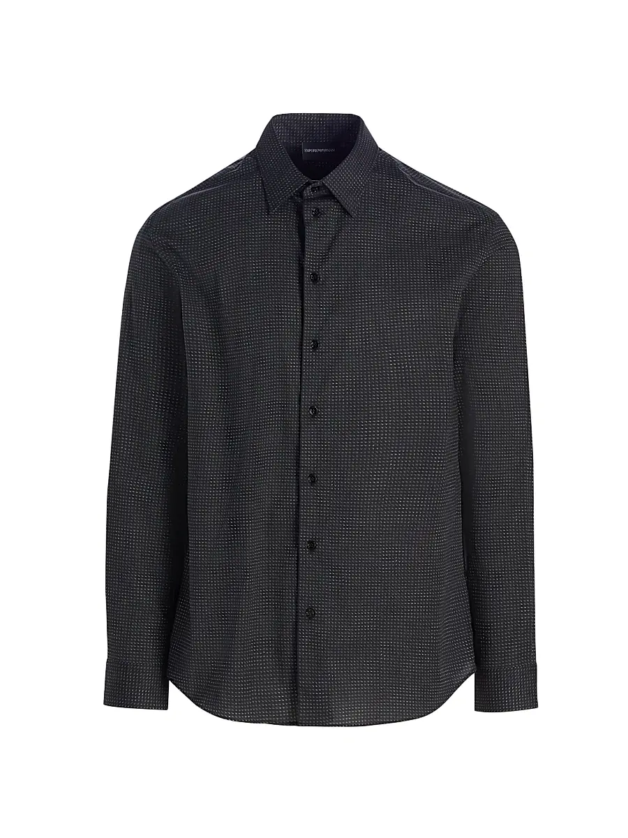 Emporio Armani Men's Micro-Dash Stretch-Cotton Jersey Shirt - Black - Size Small | Image 1 Emporio Armani Men's Micro-Dash Stretch-Cotton Jersey Shirt - Black - Size Small | Image 1