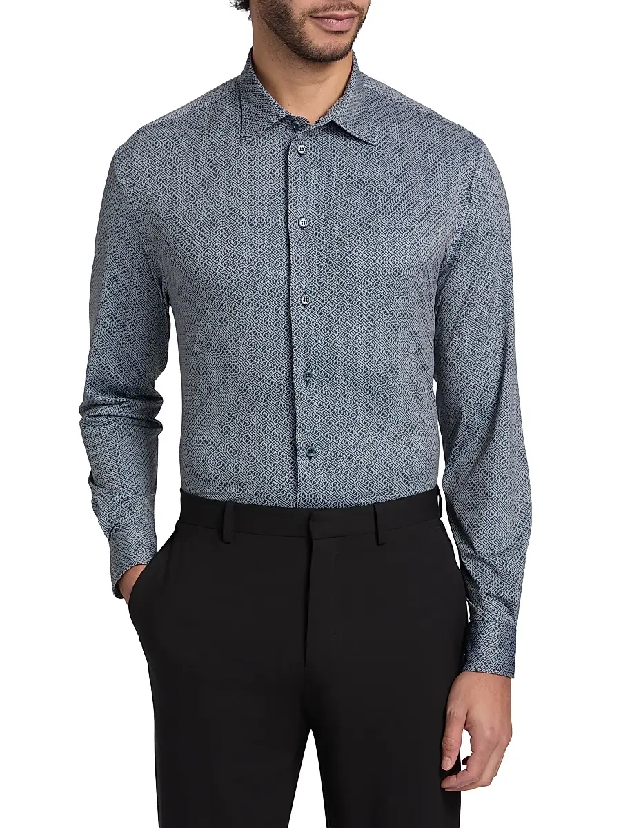 Emporio Armani Men's Micro-Diamond Print Sport Shirt | Thumbnail 3 Emporio Armani Men's Micro-Diamond Print Sport Shirt | Thumbnail 3