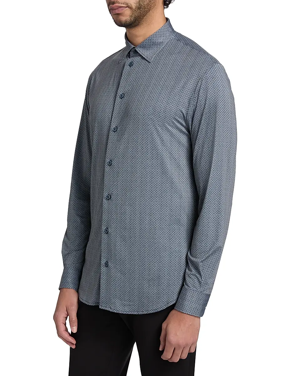 Emporio Armani Men's Micro-Diamond Print Sport Shirt | Thumbnail 4 Emporio Armani Men's Micro-Diamond Print Sport Shirt | Thumbnail 4