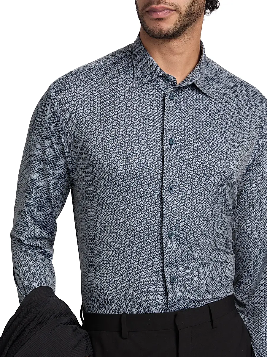 Emporio Armani Men's Micro-Diamond Print Sport Shirt | Thumbnail 6 Emporio Armani Men's Micro-Diamond Print Sport Shirt | Thumbnail 6