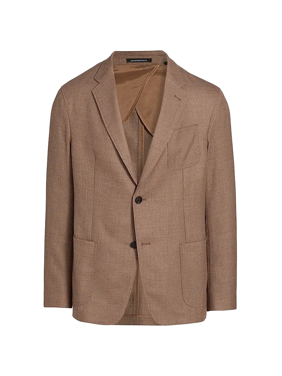 Emporio Armani Men's Textured Wool Jacket - Brown - Size 46 | Image 1 Emporio Armani Men's Textured Wool Jacket - Brown - Size 46 | Image 1