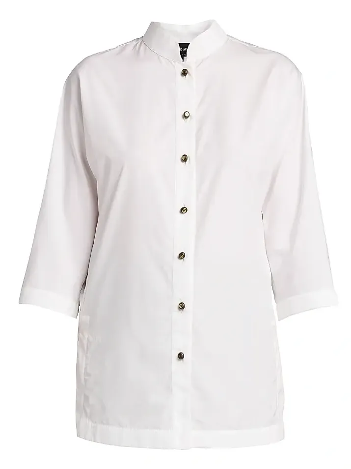 Women's Longline Cotton Poplin Button-Front Blouse Women's Longline Cotton Poplin Button-Front Blouse