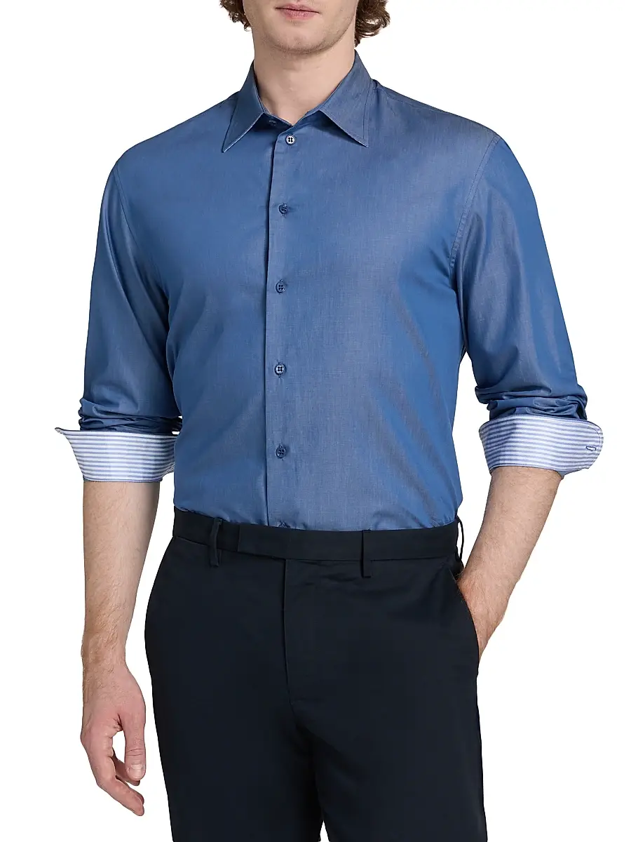 Emporio Armani Men's Contrast Collar & Cuff Cotton Sport Shirt | Thumbnail 3 Emporio Armani Men's Contrast Collar & Cuff Cotton Sport Shirt | Thumbnail 3