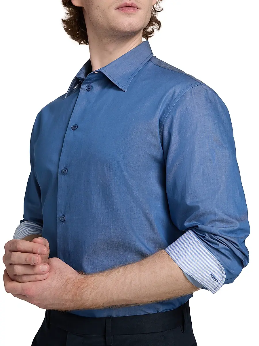 Emporio Armani Men's Contrast Collar & Cuff Cotton Sport Shirt | Thumbnail 6 Emporio Armani Men's Contrast Collar & Cuff Cotton Sport Shirt | Thumbnail 6
