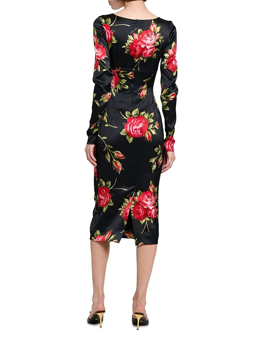 Dolce & Gabbana Women's Floral Satin Long-Sleeve Cocktail Dress | Thumbnail 5 Dolce & Gabbana Women's Floral Satin Long-Sleeve Cocktail Dress | Thumbnail 5