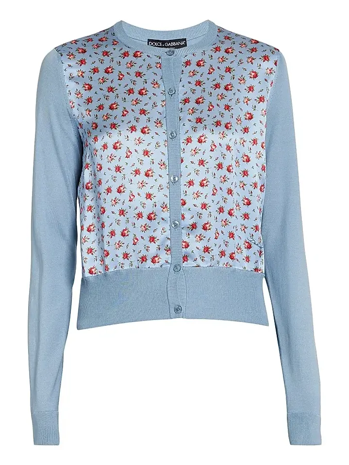 Women's Mixed-Media Silk Cardigan Women's Mixed-Media Silk Cardigan