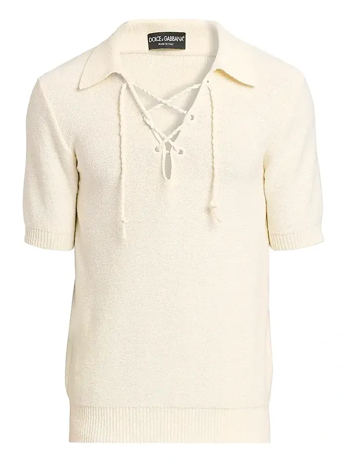 Dolce & Gabbana Men's Lace-Up Cotton-Blend Short-Sleeve Shirt
