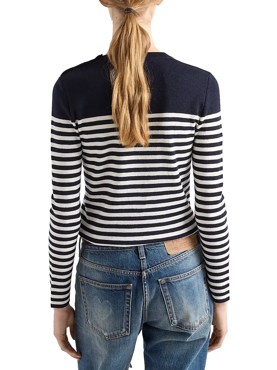 Prada Women's Striped Wool Sweater - Blue | Thumbnail 3