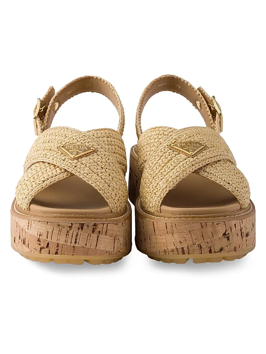 Prada Women's Crochet Platform Sandals - Beige Khaki | Thumbnail 2 Prada Women's Crochet Platform Sandals - Beige Khaki | Thumbnail 2
