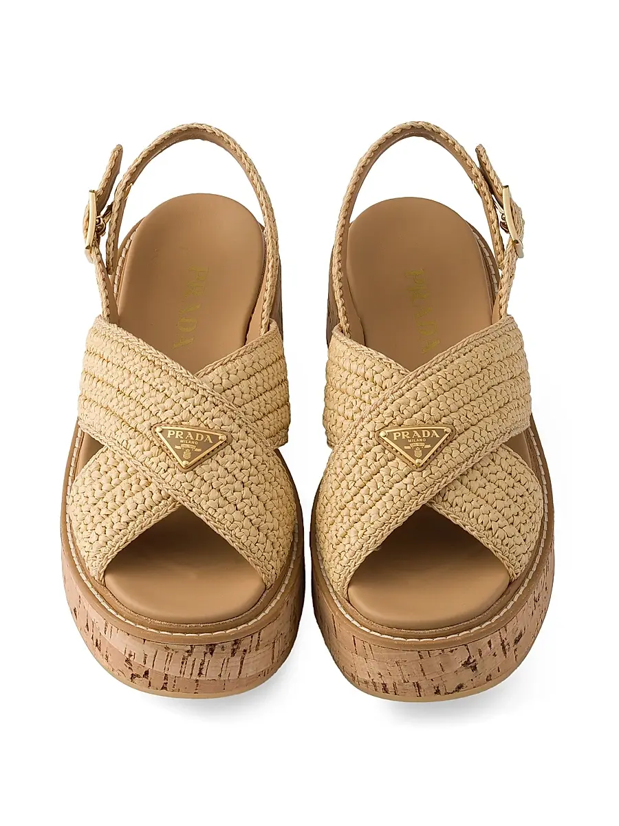 Prada Women's Crochet Platform Sandals - Beige Khaki | Thumbnail 4 Prada Women's Crochet Platform Sandals - Beige Khaki | Thumbnail 4