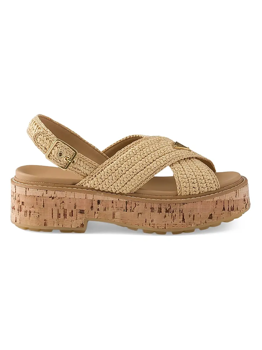 Women's Crochet Platform Sandals - Beige Khaki