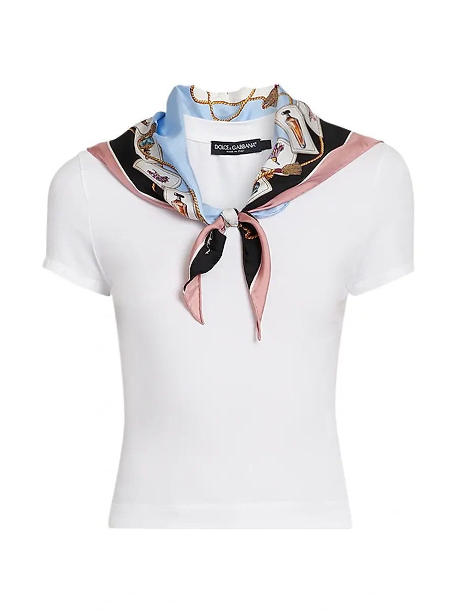 Dolce & Gabbana Women's Scarf Stretch-Cotton T-Shirt - Bianco Ottico | Image 1 Dolce & Gabbana Women's Scarf Stretch-Cotton T-Shirt - Bianco Ottico | Image 1