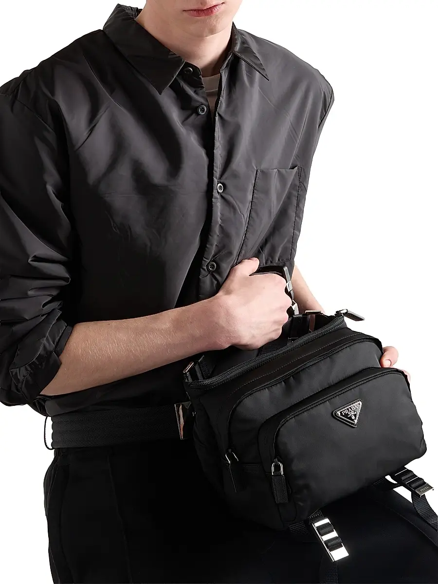 Prada Men's Re-Nylon and Leather Crossbody Bag | Thumbnail 2 Prada Men's Re-Nylon and Leather Crossbody Bag | Thumbnail 2