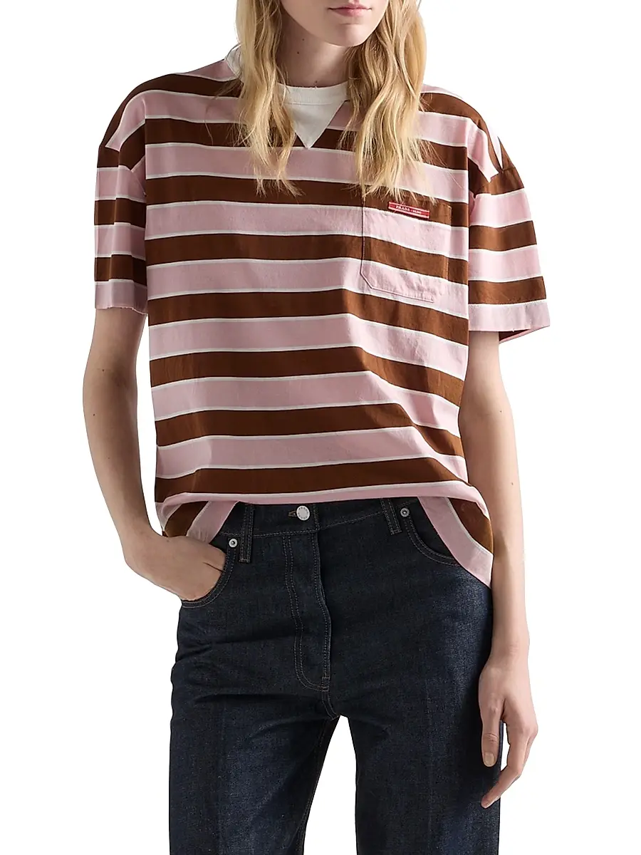 Prada Women's Bayadere Striped Lisle Cotton T-Shirt | Thumbnail 2 Prada Women's Bayadere Striped Lisle Cotton T-Shirt | Thumbnail 2