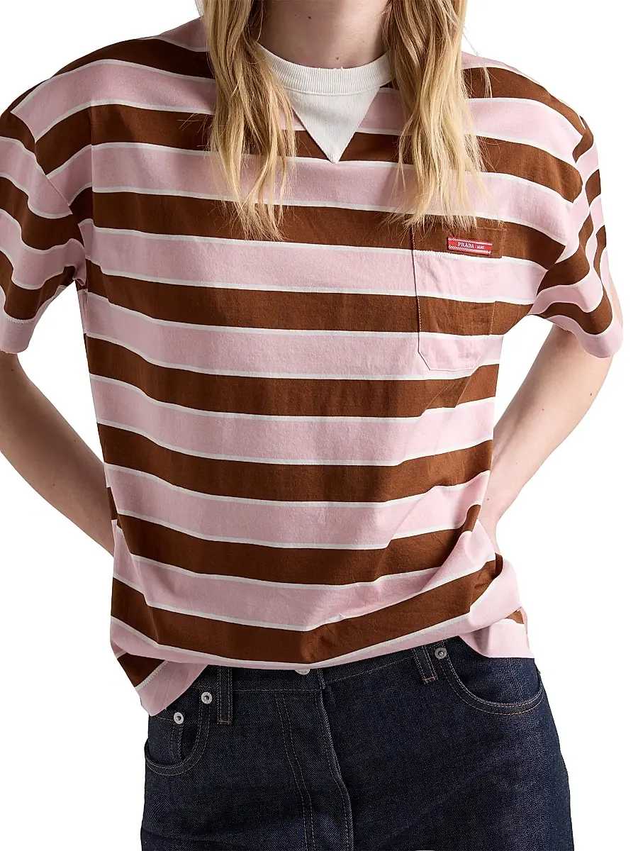 Prada Women's Bayadere Striped Lisle Cotton T-Shirt | Thumbnail 3 Prada Women's Bayadere Striped Lisle Cotton T-Shirt | Thumbnail 3