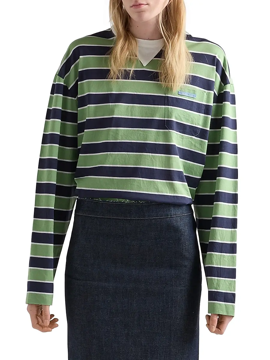 Prada Women's Long Sleeved Bayadere Striped Lisle Cotton T-Shirt | Thumbnail 2 Prada Women's Long Sleeved Bayadere Striped Lisle Cotton T-Shirt | Thumbnail 2
