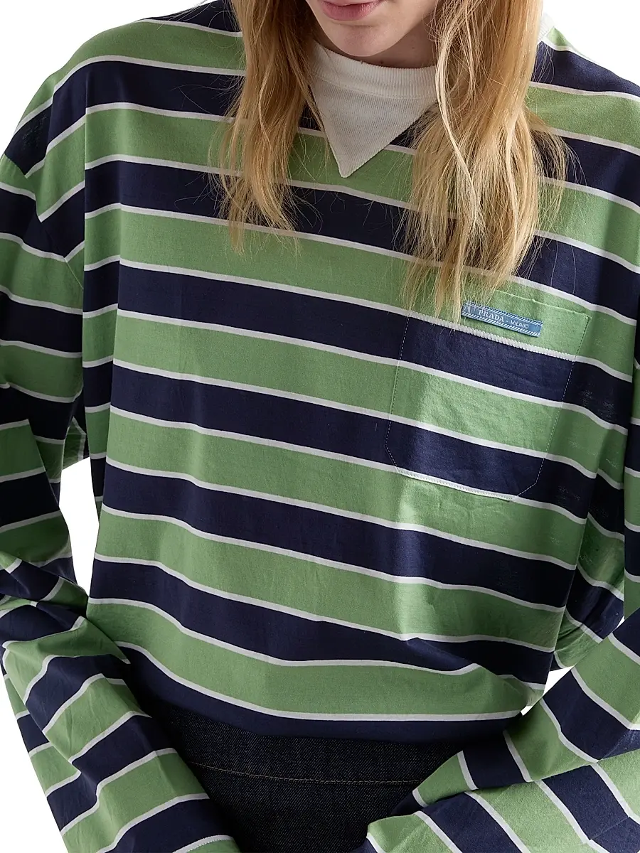 Prada Women's Long Sleeved Bayadere Striped Lisle Cotton T-Shirt | Thumbnail 3 Prada Women's Long Sleeved Bayadere Striped Lisle Cotton T-Shirt | Thumbnail 3