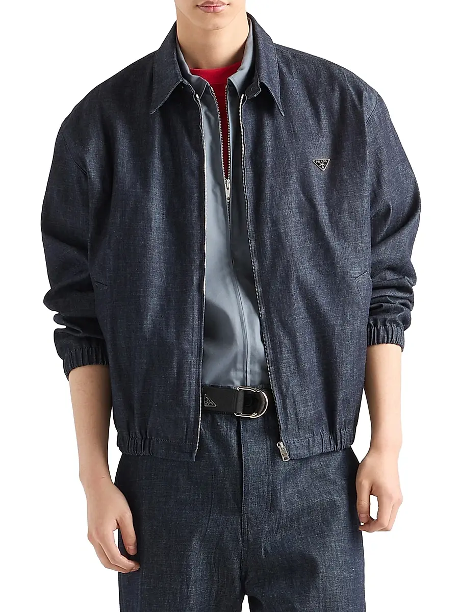 Prada Men's Chambray Denim Blouson Zipper Jacket | Thumbnail 2 Prada Men's Chambray Denim Blouson Zipper Jacket | Thumbnail 2