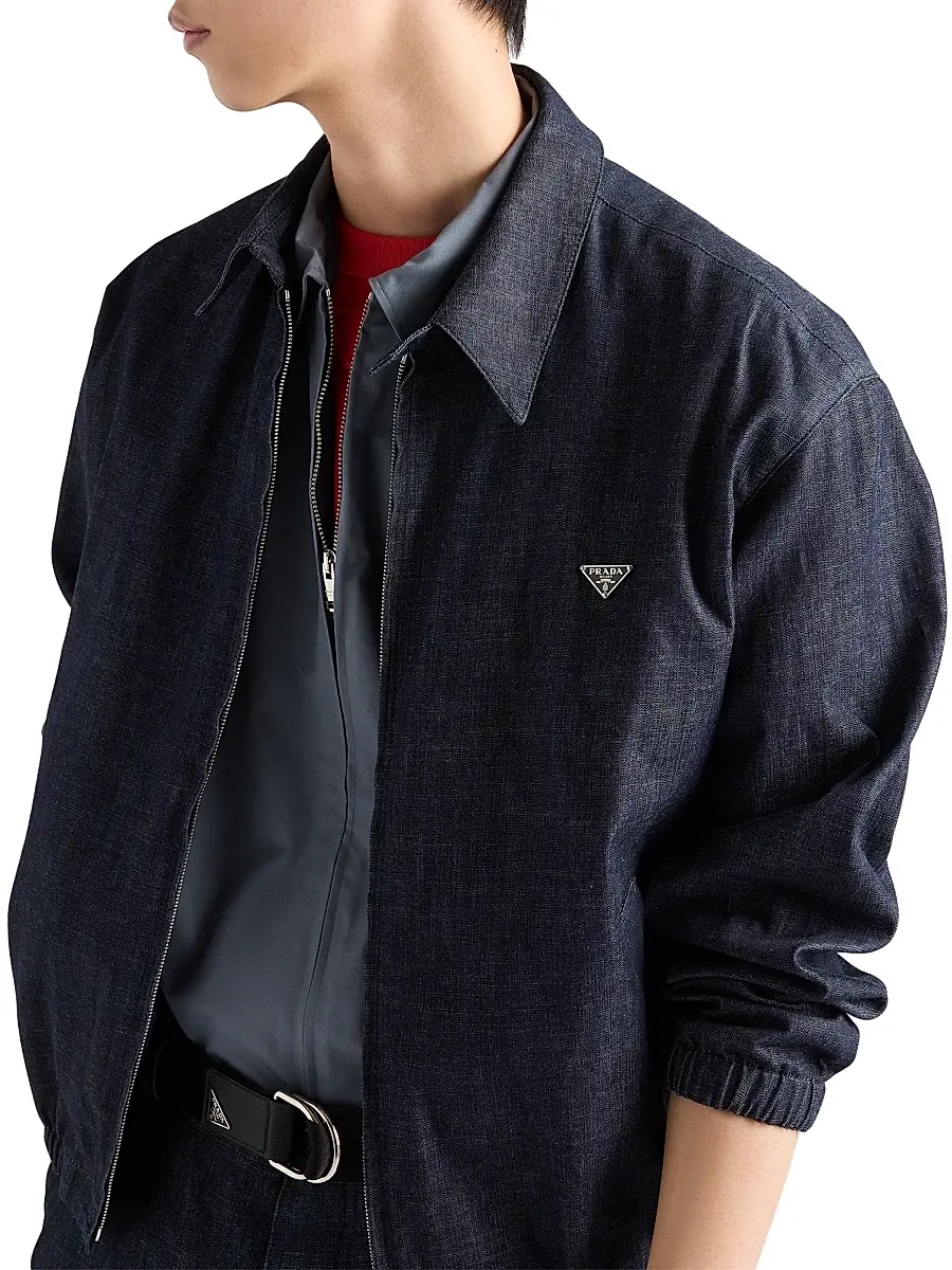 Prada Men's Chambray Denim Blouson Zipper Jacket | Thumbnail 4 Prada Men's Chambray Denim Blouson Zipper Jacket | Thumbnail 4