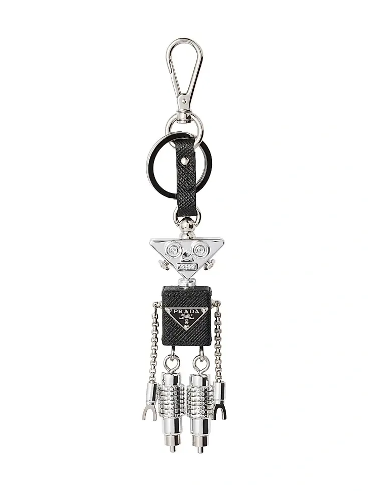 Men's Robot Saffiano Leather Keychain Charm