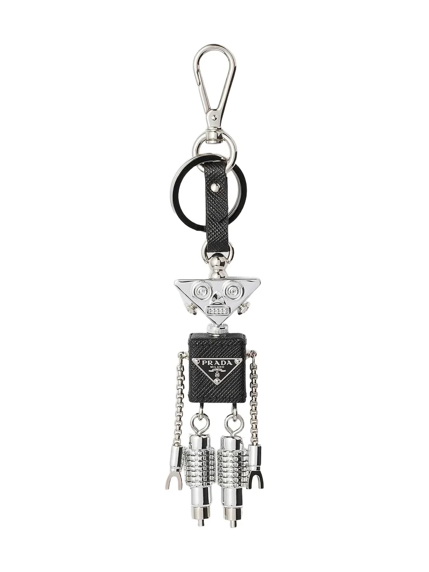 Men's Robot Saffiano Leather Keychain Charm