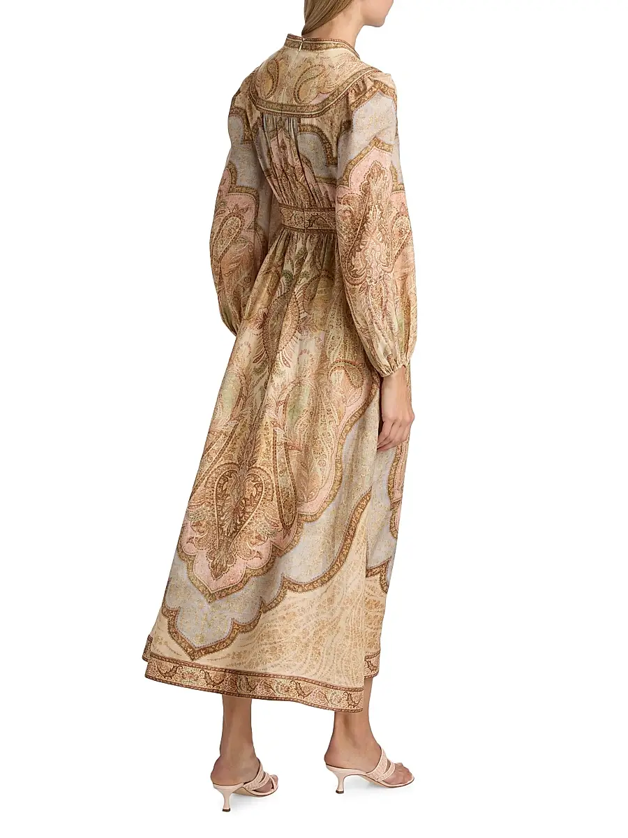 Zimmermann Women's Wanderlust Printed Linen Plunge Midi-Dress - Tapestry Multi | Thumbnail 5 Zimmermann Women's Wanderlust Printed Linen Plunge Midi-Dress - Tapestry Multi | Thumbnail 5