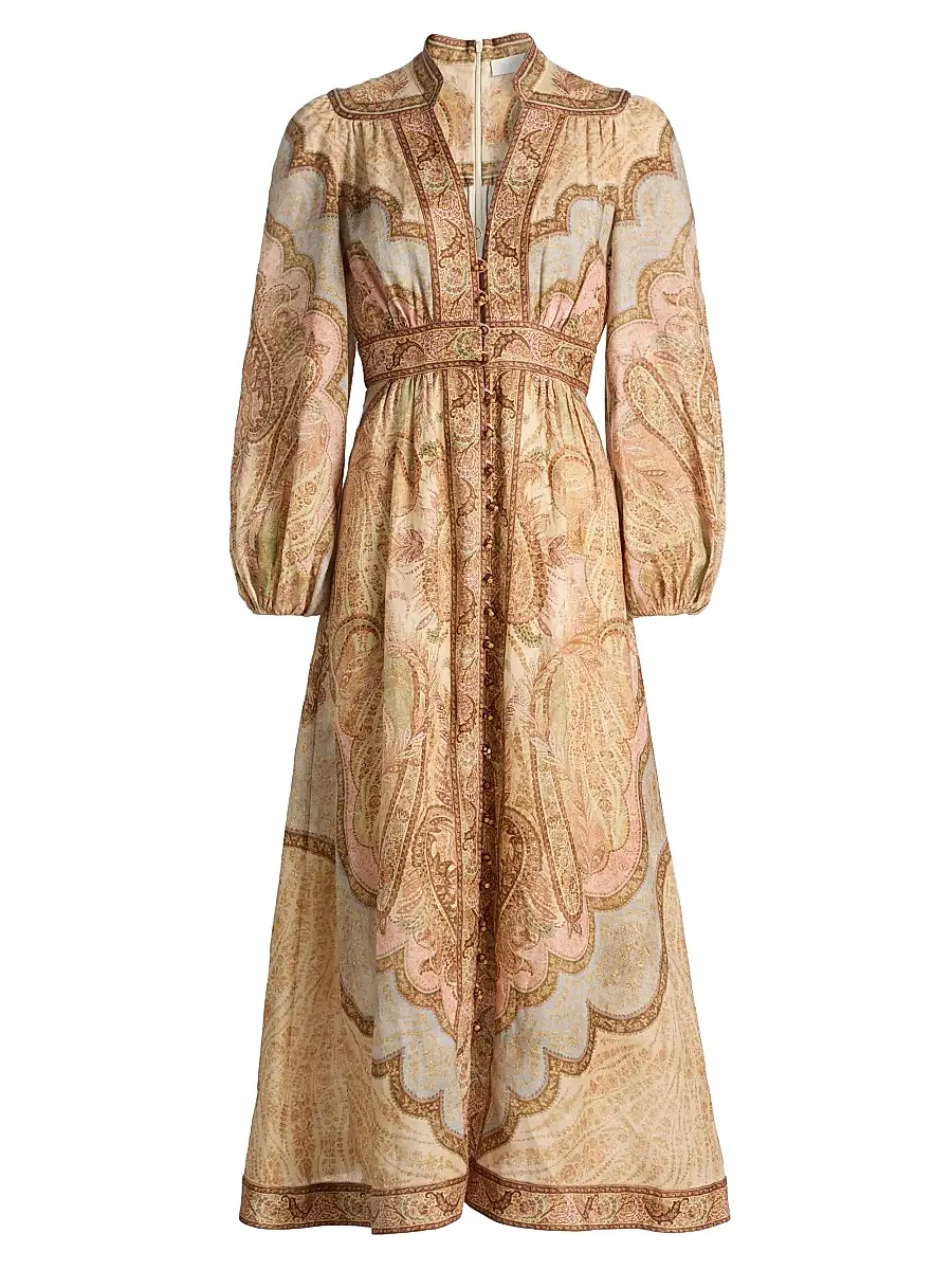 Women's Wanderlust Printed Linen Plunge Midi-Dress - Tapestry Multi Women's Wanderlust Printed Linen Plunge Midi-Dress - Tapestry Multi