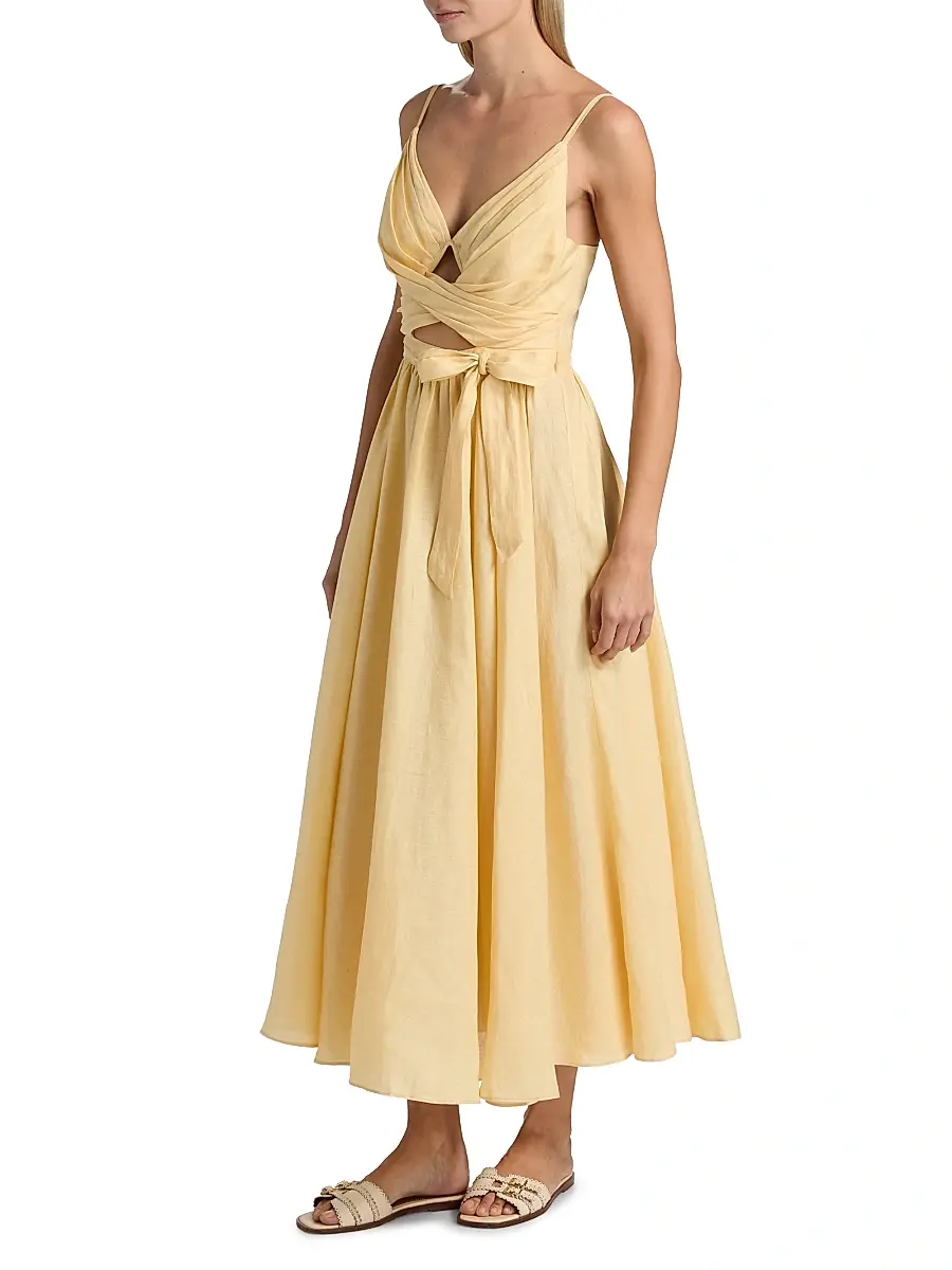 Zimmermann Women's Awaken Cut Out Tie-Waist Linen Midi-Dress - Lemon | Thumbnail 4 Zimmermann Women's Awaken Cut Out Tie-Waist Linen Midi-Dress - Lemon | Thumbnail 4