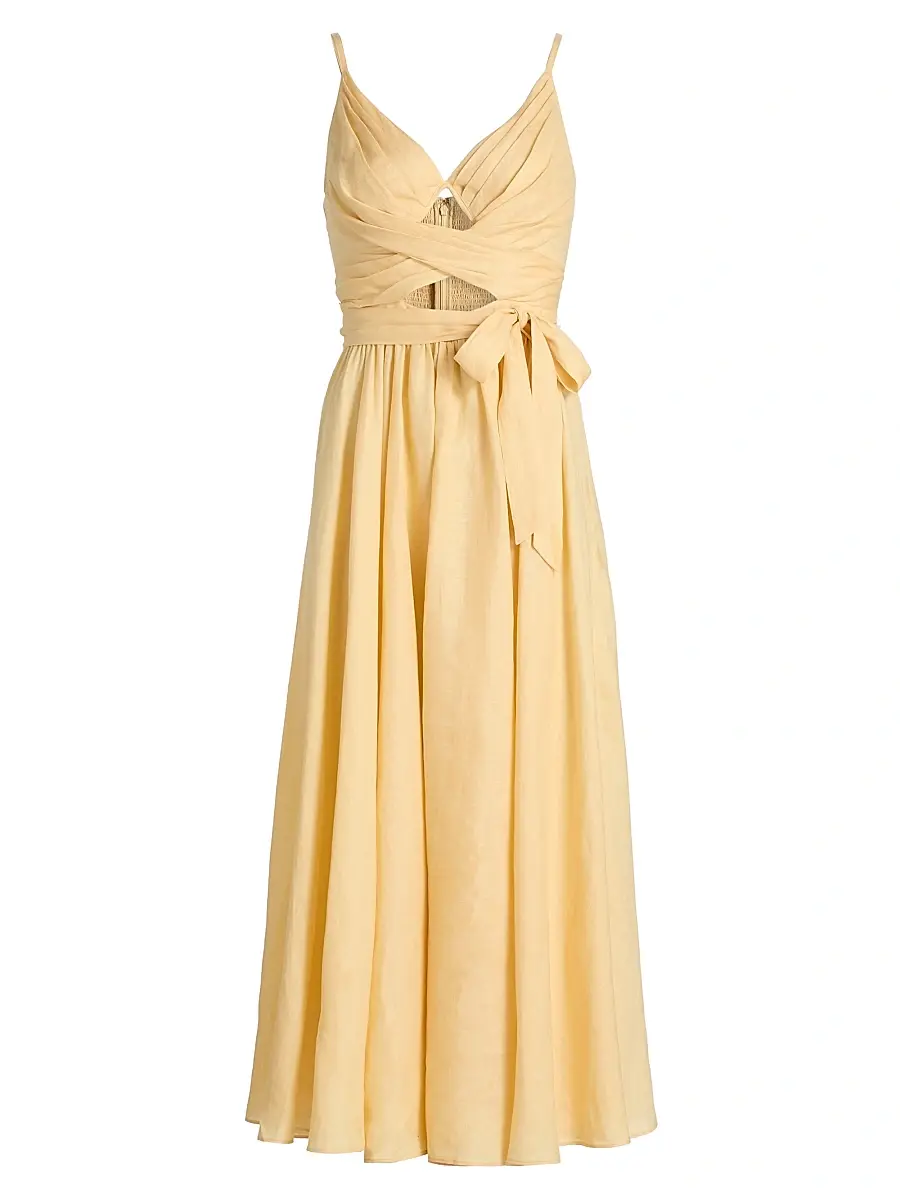 Zimmermann Women's Awaken Cut Out Tie-Waist Linen Midi-Dress - Lemon | Image 1 Zimmermann Women's Awaken Cut Out Tie-Waist Linen Midi-Dress - Lemon | Image 1