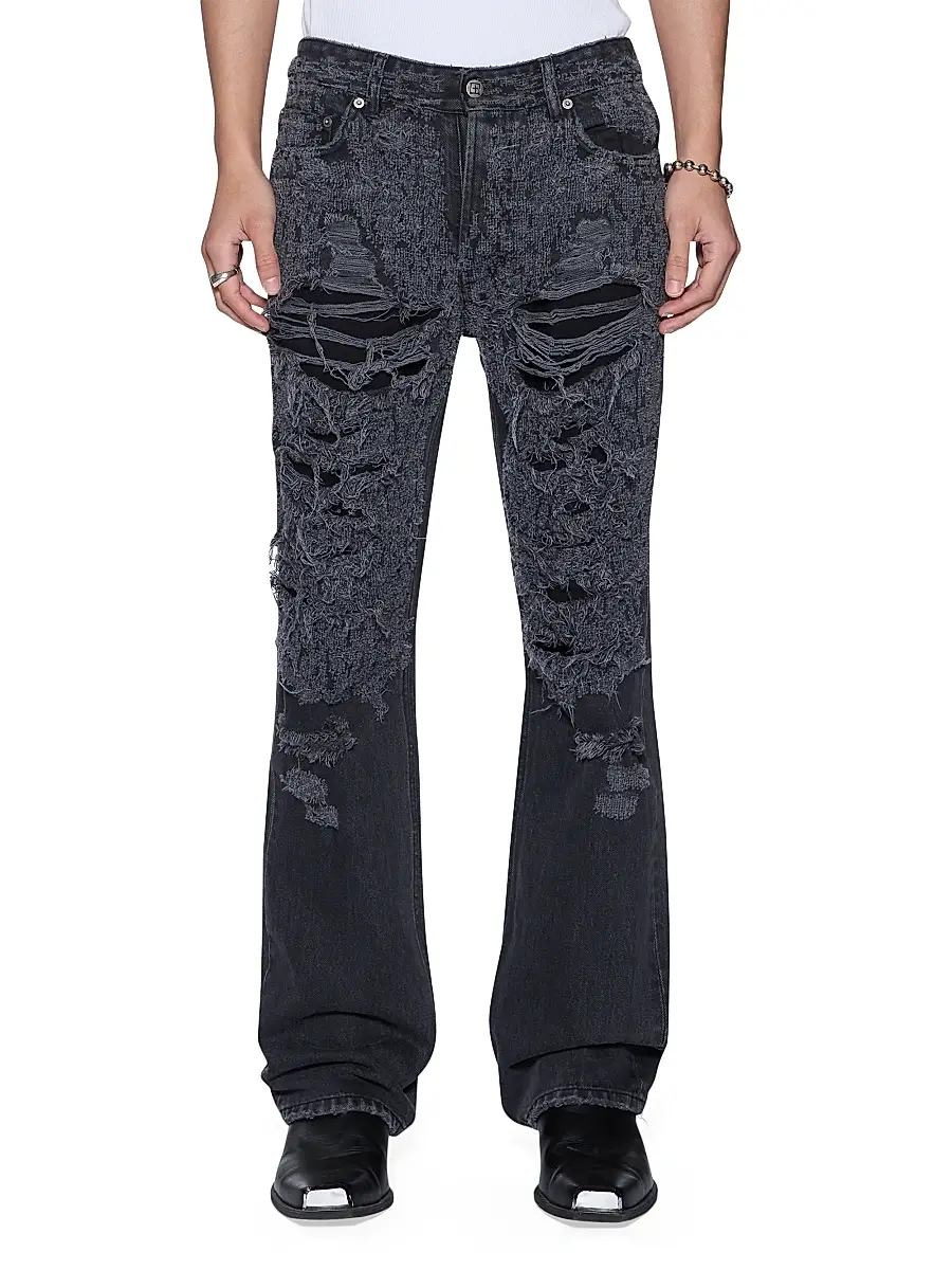 Ksubi Men's Future Memory Bronko Asher Trashed Boot-Cut Jeans