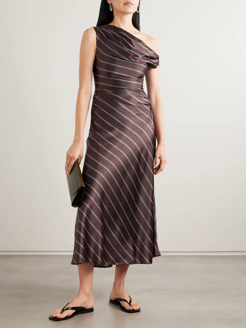 Staud Phare Draped Striped Stretch-silk Midi Dress | Thumbnail 2 Staud Phare Draped Striped Stretch-silk Midi Dress | Thumbnail 2