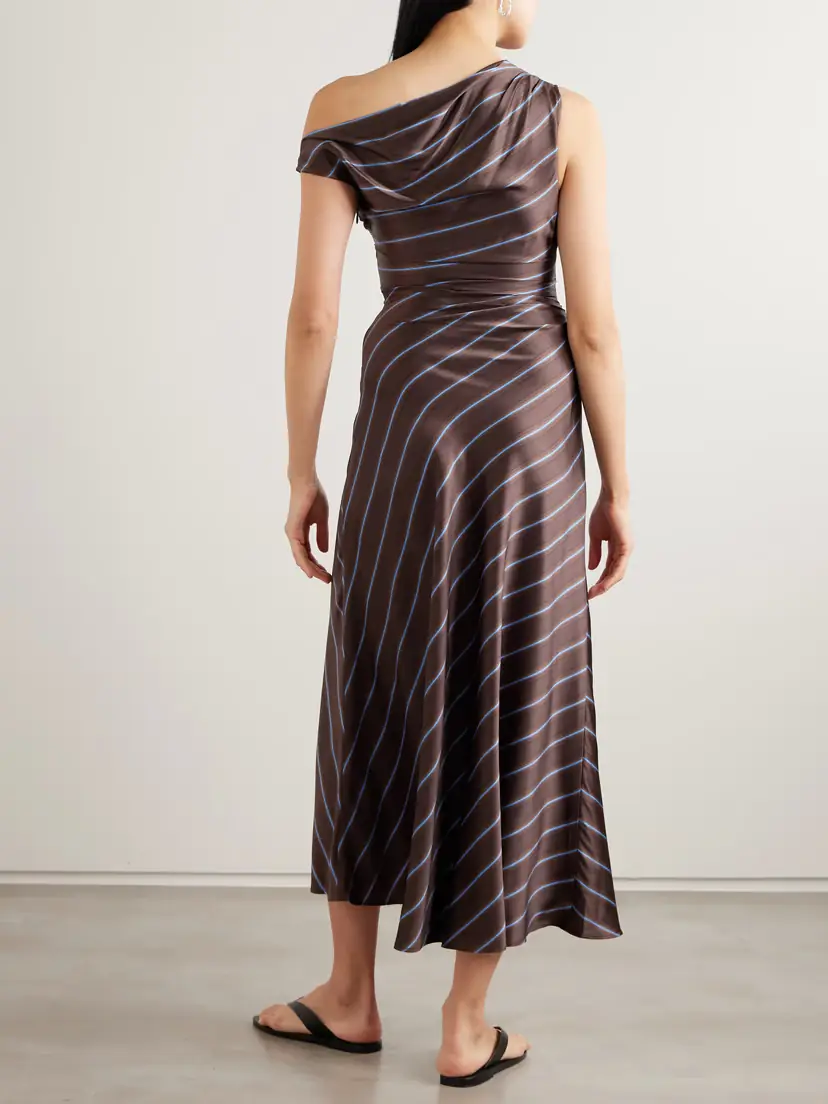 Staud Phare Draped Striped Stretch-silk Midi Dress | Thumbnail 3 Staud Phare Draped Striped Stretch-silk Midi Dress | Thumbnail 3