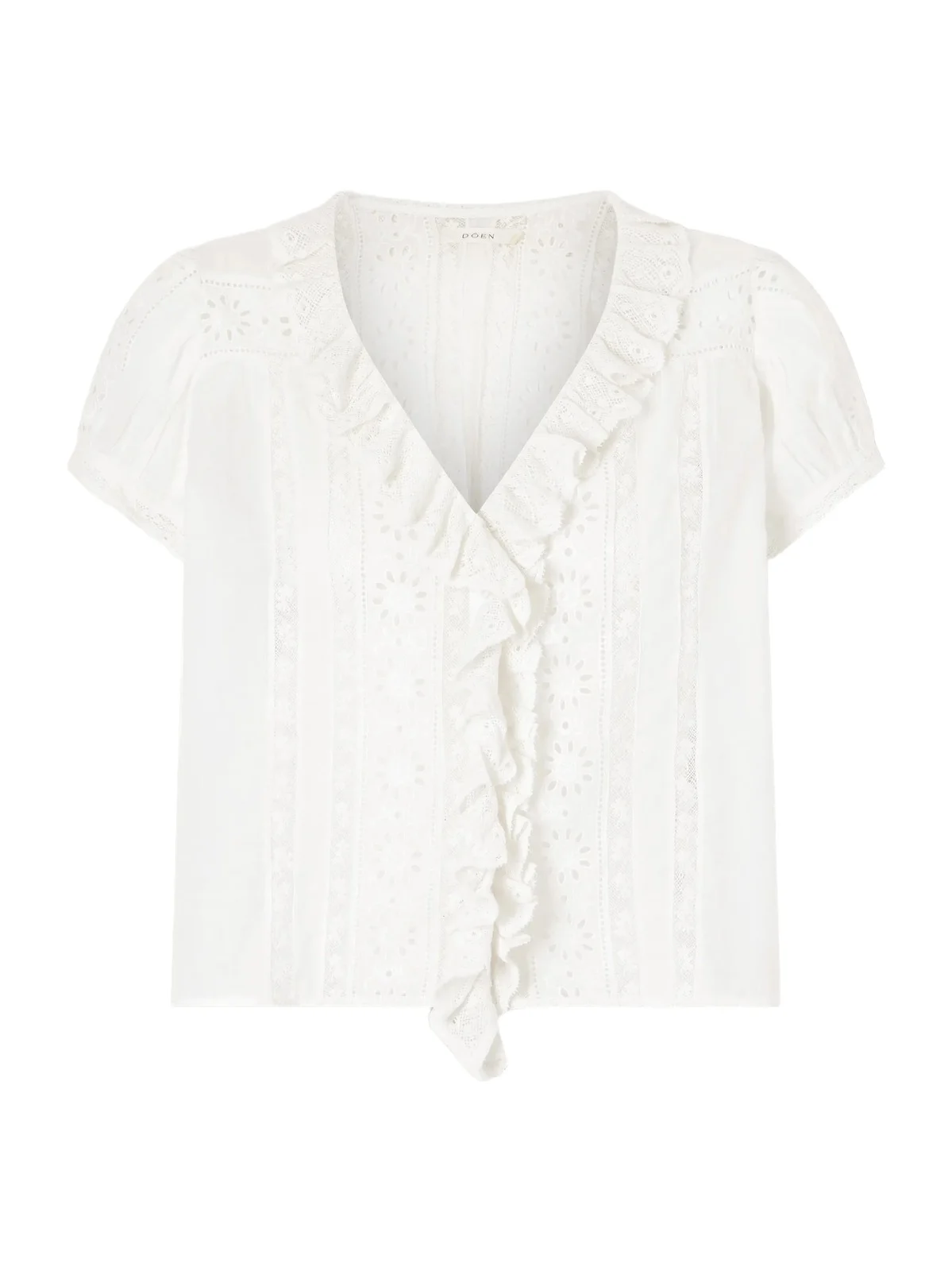 Clairette Cropped Ruffled Lace-trimmed Organic Cotton-voile Top