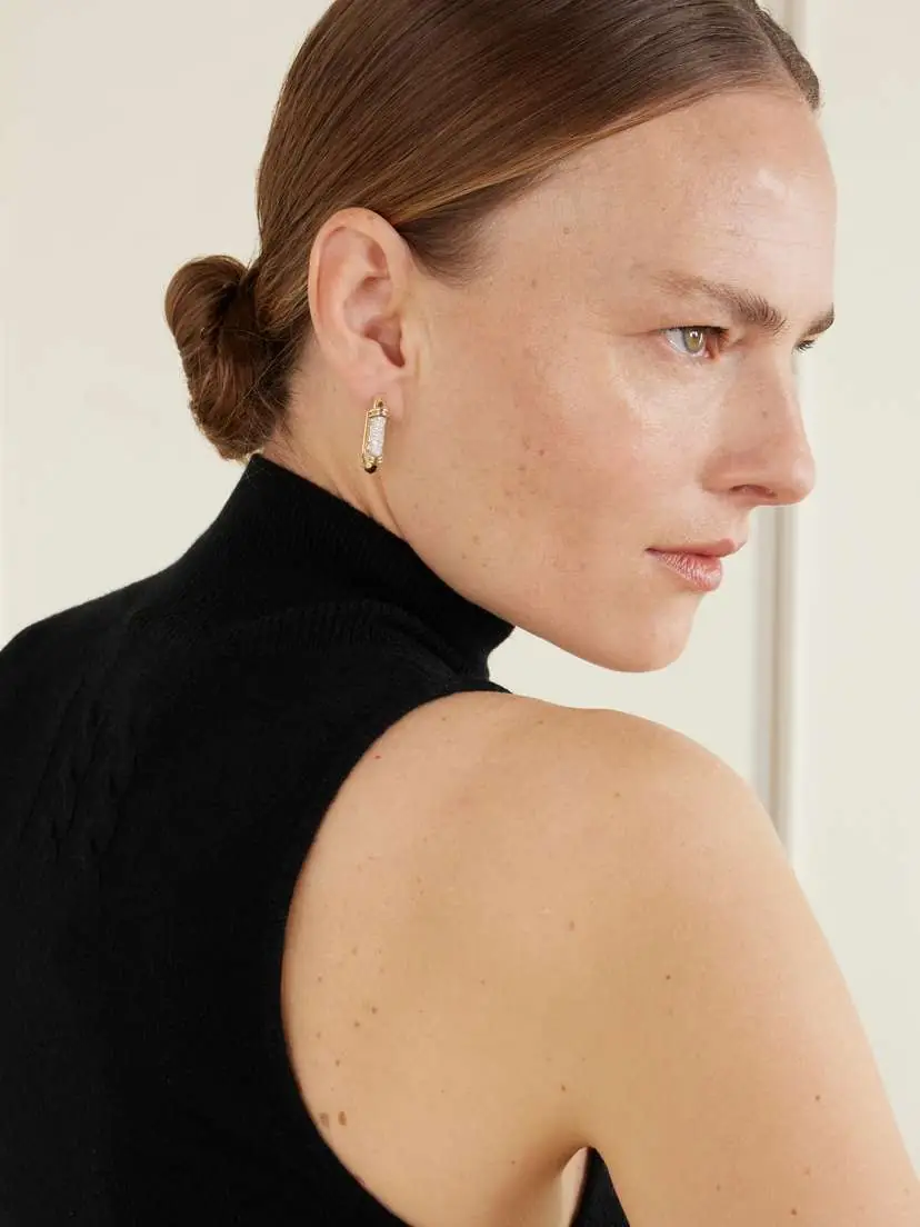 L’Atelier Nawbar Lock Size 3 18-karat Gold Diamond Hoop Earrings | Thumbnail 2
