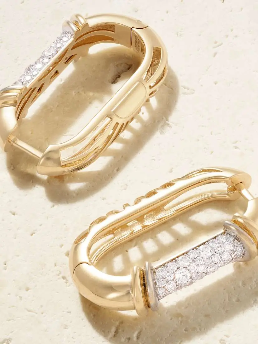 L’Atelier Nawbar Lock Size 3 18-karat Gold Diamond Hoop Earrings | Thumbnail 3