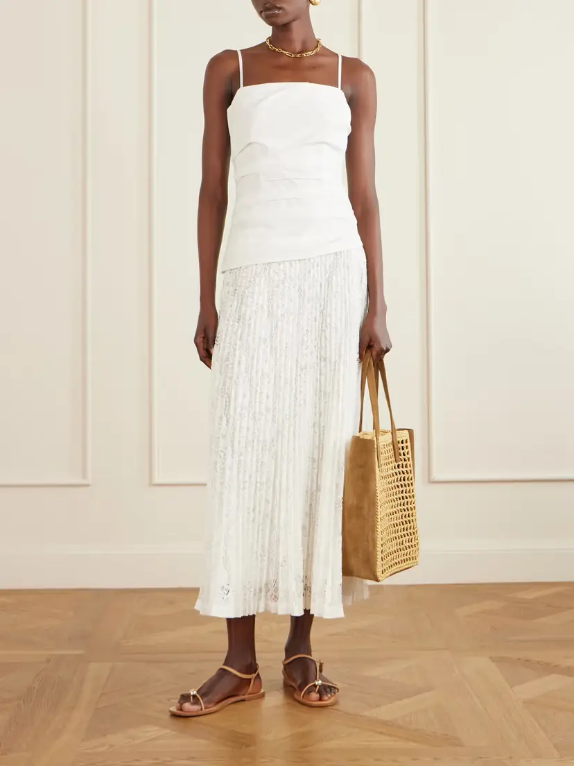 Simkhai Annalise Pleated Lace And Cotton-poplin Midi Dress | Thumbnail 2 Simkhai Annalise Pleated Lace And Cotton-poplin Midi Dress | Thumbnail 2