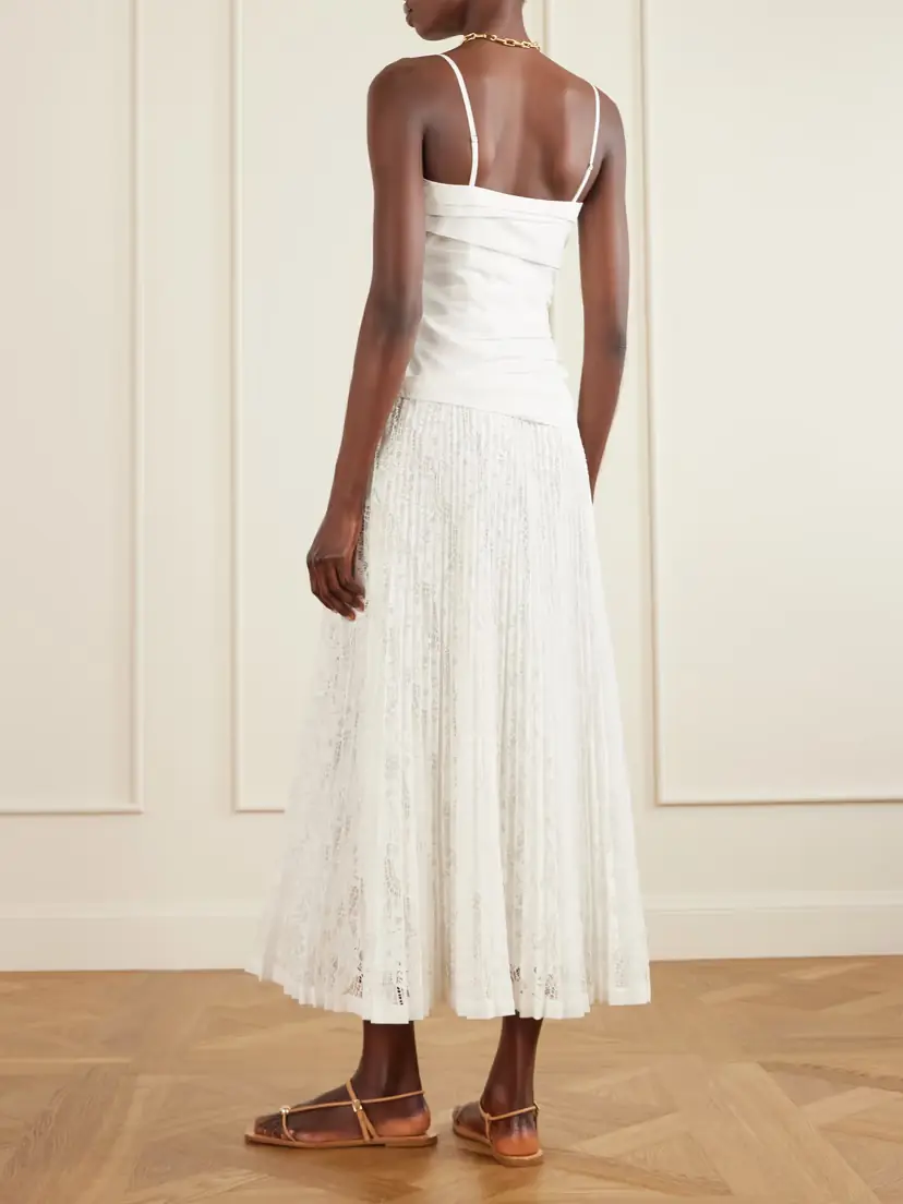 Simkhai Annalise Pleated Lace And Cotton-poplin Midi Dress | Thumbnail 3 Simkhai Annalise Pleated Lace And Cotton-poplin Midi Dress | Thumbnail 3