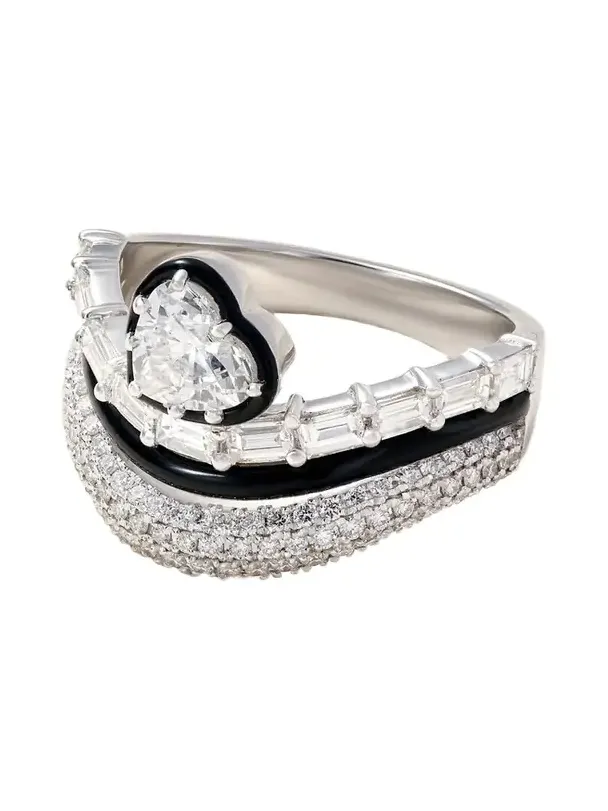 Heart 18-karat White Gold, Diamond And Enamel Ring - Silver Heart 18-karat White Gold, Diamond And Enamel Ring - Silver