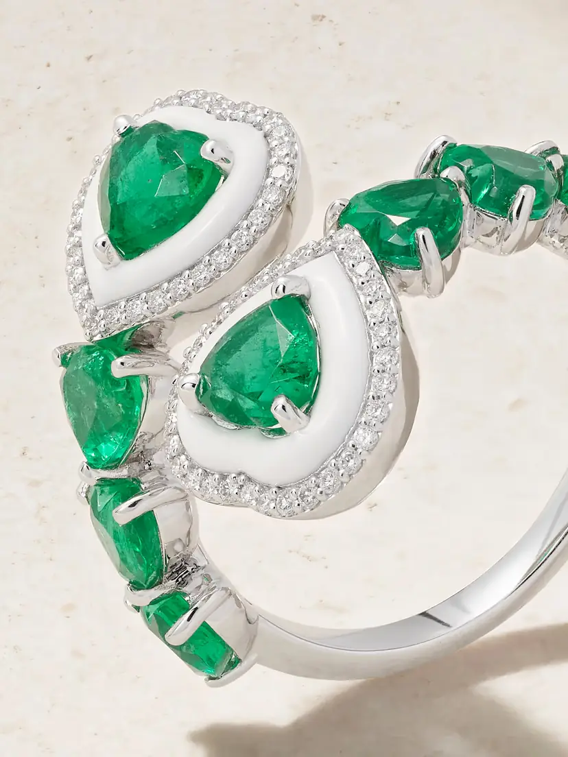 Kamyen Sea 18-karat White Gold, Emerald, Diamond And Enamel Ring | Thumbnail 4 Kamyen Sea 18-karat White Gold, Emerald, Diamond And Enamel Ring | Thumbnail 4
