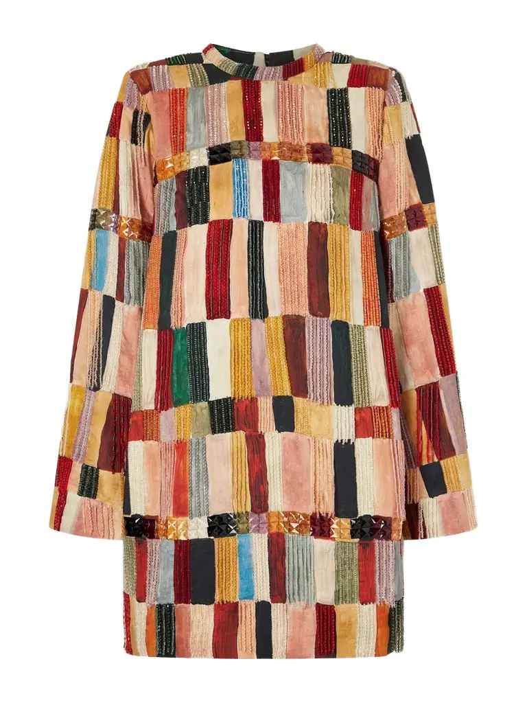 ALÉMAIS Marjorelle Embellished Tasseled Printed Dupioni Mini Dress | Image 1 ALÉMAIS Marjorelle Embellished Tasseled Printed Dupioni Mini Dress | Image 1